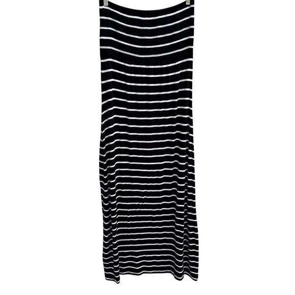Union Jack Y2K Black White Striped Strapless Smocked Tube Top Stretch Maxi Dress - Picture 2 of 6